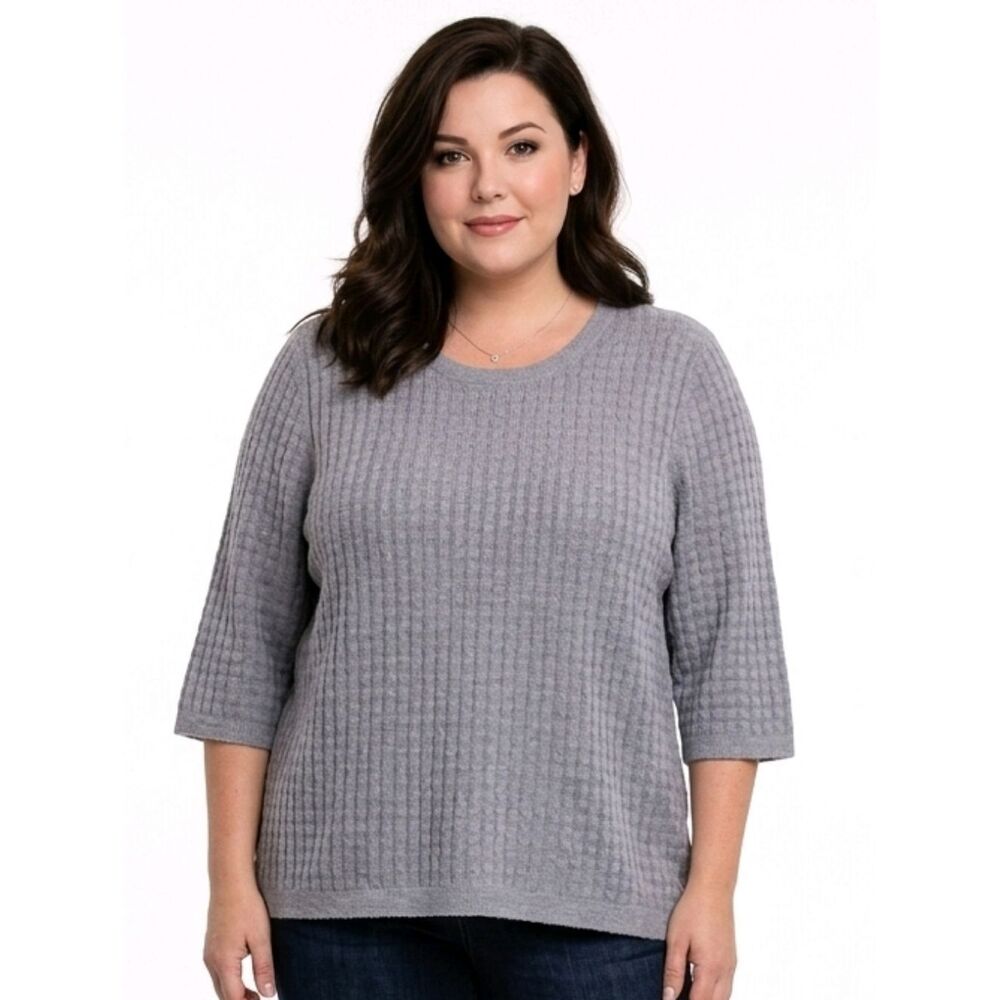 Lands' End Gray Woven Textured 3/4 Sleeve Sweater Size 3X